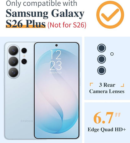 GVIEWIN for Samsung Galaxy S26 Plus Case, Clear Floral Slim Shockproof Protective Women Phone Case, Non-Yellowing, with Screen Protector&Camera Lens Protector for S26 Plus 6.7", Aquilegia/White