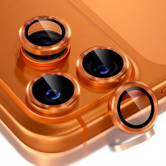 Choiche Compatible for iPhone 17 Pro/iPhone 17 Pro Max Camera Lens Protector, 9H Tempered Glass Camera Cover Screen Protector Metal Ring Decoration Accessories (Orange)