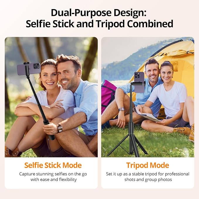 ATUMTEK Selfie Stick Tripod, All-in-one Extendable Aluminum Phone Tripod with Rechargeable Bluetooth Remote, 360 Rotatable for iPhone 17 16 Pro Max/15/14/13 Samsung Smartphones, Black