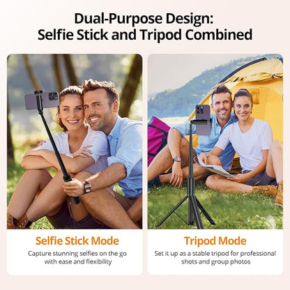 ATUMTEK Selfie Stick Tripod, All-in-one Extendable Aluminum Phone Tripod with Rechargeable Bluetooth Remote, 360 Rotatable for iPhone 17 16 Pro Max/15/14/13 Samsung Smartphones, Black