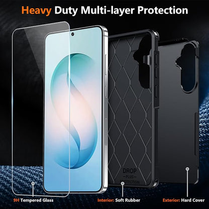 SPIDERCASE Designed for Samsung Galaxy S26 Case, [10 FT Military Grade Drop Protection], 2 Pack [Tempered Glass Screen Protector+Camera Lens Protector] Heavy Duty Shockproof Case,Black