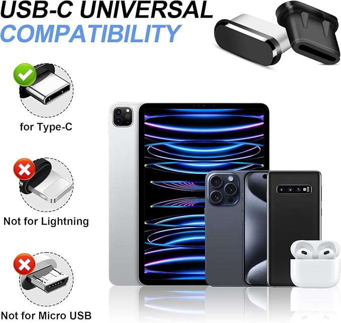 USB C Dust Plug Cover, 4pcs USB C Port Cover Cap Charging Port Cleaner with Cleaning Kits for iPhone 17 16 15 Series, Samsung Galaxy S23/S22/S21/S20 Ultra, Note 20/10 and All Type C Devices