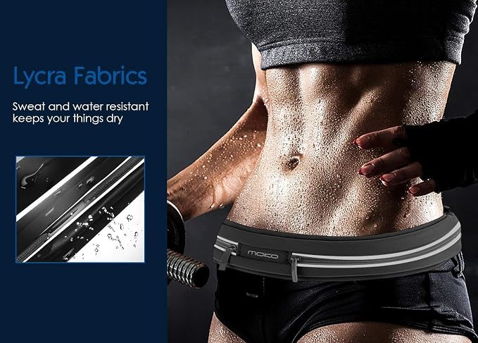 MoKo Sports Running Belt,Outdoor Dual Pouch Sweatproof Reflective Slim Waist Pack,Fitness Workout Belt Fanny Pack Compatible with iPhone 11/11 Pro Max/X/Xr/Xs Max/8/7, Galaxy Note 10/10 Plus, S20/S10