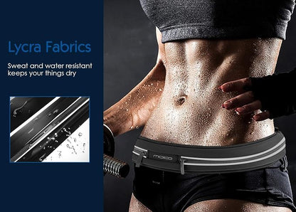 MoKo Sports Running Belt,Outdoor Dual Pouch Sweatproof Reflective Slim Waist Pack,Fitness Workout Belt Fanny Pack Compatible with iPhone 11/11 Pro Max/X/Xr/Xs Max/8/7, Galaxy Note 10/10 Plus, S20/S10