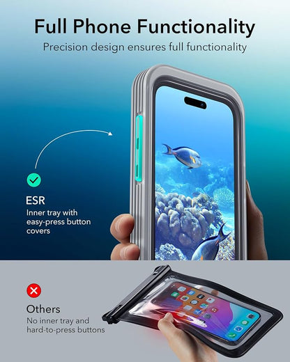 ESR Waterproof Phone Pouch for iPhone 13 Pro / 14 Pro / 15 Pro, Underwater Touch Sensitivity, IPX8 Floating Waterproof Cellphone Case with Lanyard, Dry Bag for Snorkeling, Titanium