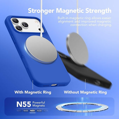 GONEZ Magnetic for iPhone 17 Pro Max Case, Compatible with MagSafe, [Screen Protector + Camera Lens Protector], Liquid Silicone Anti-Scratch Shockproof Protective Phone Case 6.9 inch, Klein Blue