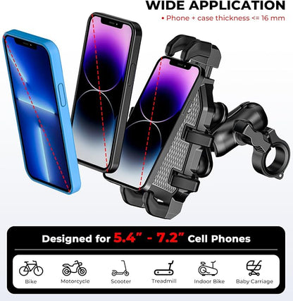 VAZESWIN Motorcycle Phone Mount with Vibration Dampener, Anti-Shake Bike Phone Holder with Aluminum Alloy Handlebar Clamp, One-Handed Operation Motorcycle Cellphone Mount Fit for 5.4"-7.2" Smartphone