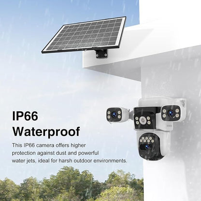 EVERSECU Solar Wireless Triple Lens WiFi PTZ Security Camera, Three Cameras in One, Side Cameras with Adjustable All-Angle Arm, 2K 360° View No Blind Spot, Auto Tracking, Spotlight, 2 Way Audio