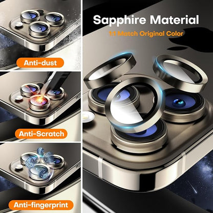 Camera Lens Protector for iPhone 17 Pro Max/17 Pro/16 Pro Max/16 Pro/15 Pro Max/15 Pro/14 Pro Max/14 Pro, Tempered Glass Metal Individual Camera Cover[Anti-drop]Case Friendly-Natural Titanium