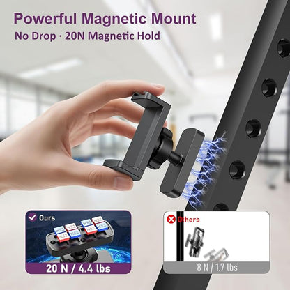 Magnetic Phone Holder for Gym, Magnet Gym Phone Mount w/ 6 x N52 Magnets, Home Workout Gym Accessories for Men Women, Quick Release Clamp, Thick-Case Friendly, Fits 4.7–7" iPhone 17/16/15/14 & Galaxy