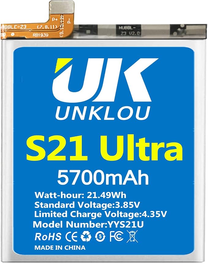 Galaxy S21 Ultra Battery, [Upgraded] UNKLOU 5700mAh Li-Polymer EB-BG998ABY Replacement Battery for Samsung Galaxy S21 Ultra 5G SM-G998 with Repair Tool Kit [24 Month Service]