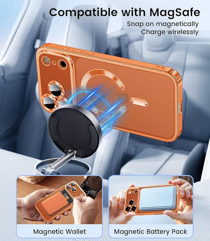Slim Thin for iPhone 17 Pro Max Case Clear, Compatible with MagSafe, Built-in Camera Lens Protector, Shockproof Protective Phone Case, Soft Electroplated Magnetic Cover, Cosmic Orange