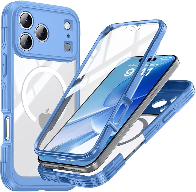 Clear Case for Iphone17pro Max/17/17Pro/17Air, Screen and Camera Protection Military Drop Cover Antiskid Soft Hard Combination Magnetic Shell (17,Blue)