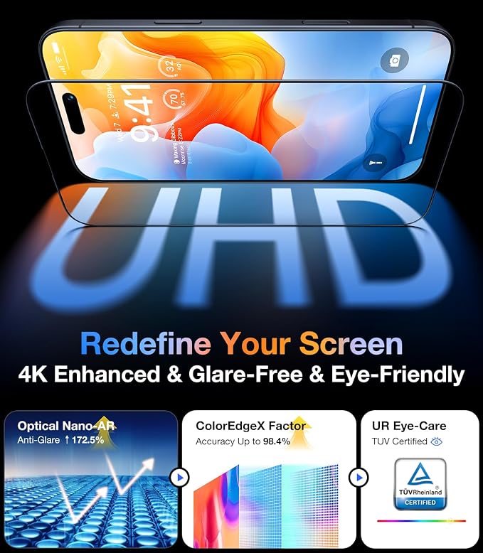 UltraGlass Unbreak TOP 9H+ Glass for iPhone 16 Pro Screen Protector [100% Anti Glare & Military Grade Shatterproof] Screen Protector 16 Pro Tempered Glass Full Coverage, Longest Durable 16Pro, 1 Pack