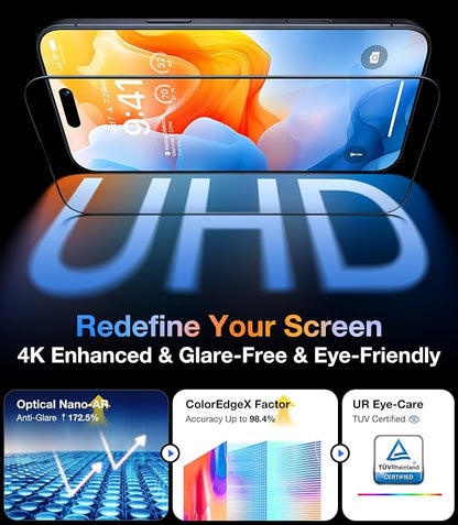 UltraGlass Unbreak TOP 9H+ Glass for iPhone 16 Pro Screen Protector [100% Anti Glare & Military Grade Shatterproof] Screen Protector 16 Pro Tempered Glass Full Coverage, Longest Durable 16Pro, 1 Pack