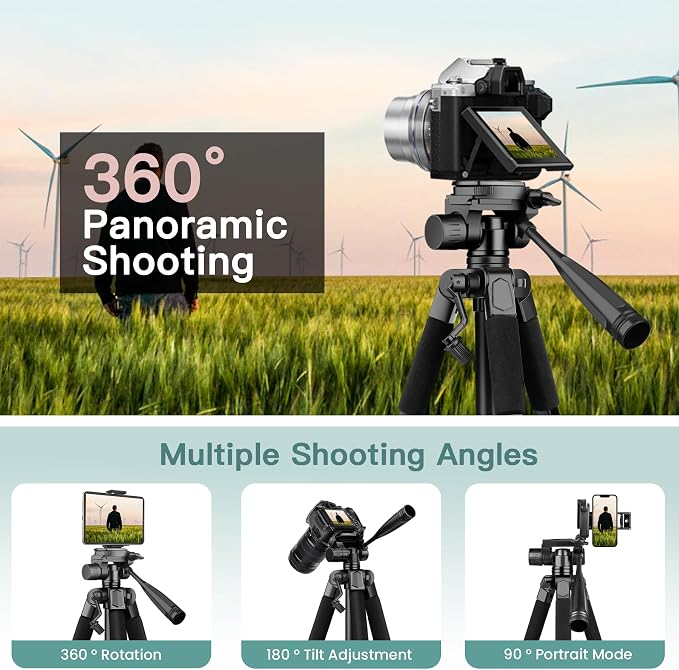 Camera Tripod Stand, 68" Phone Tripod for Tablet with Remote and Holder, Lightweight and Compact Travel Tripod for Canon Sony Camera, Compatible with DSLR, iPhone, iPad