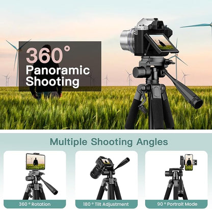 Camera Tripod Stand, 68" Phone Tripod for Tablet with Remote and Holder, Lightweight and Compact Travel Tripod for Canon Sony Camera, Compatible with DSLR, iPhone, iPad