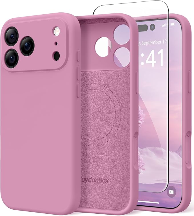 Magnetic for iPhone 17 Pro Max Case, Compatible with MagSafe, [Full Camera Protection][Screen Protector] Silicone Shockproof Protective Phone Case for iPhone 17 Pro Max 6.9", Blackcurrant