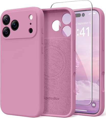 Magnetic for iPhone 17 Pro Max Case, Compatible with MagSafe, [Full Camera Protection][Screen Protector] Silicone Shockproof Protective Phone Case for iPhone 17 Pro Max 6.9", Blackcurrant