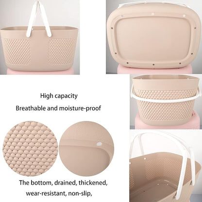 Shower Caddy Basket, Portable Large Capacity Thickened Plastic Organizer Storage Tote with Handles Drainage Toiletry Bag Bin for Bathroom, College Dorm Room Essentials, Kitchen, Camp, Gym, Khakis