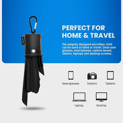 Microfiber Cloth & Glasses Wipes (1 Pack) Lens & Glasses Cleaning Cloth - Eyeglass Cleaner - Camera Lenses & Gadget Delicate Screens - Black