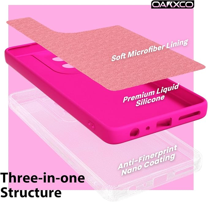 oakxco for Motorola Moto G Power 2025 Case Liquid Silicone, Cute Thin Slim Soft Rubber Gel for Women Men, Smooth Matte TPU Plain Bright Color Girly Case with Camera Cover, Fluorescent Neon Hot Pink