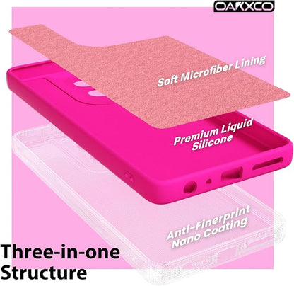 oakxco for Motorola Moto G Power 2025 Case Liquid Silicone, Cute Thin Slim Soft Rubber Gel for Women Men, Smooth Matte TPU Plain Bright Color Girly Case with Camera Cover, Fluorescent Neon Hot Pink