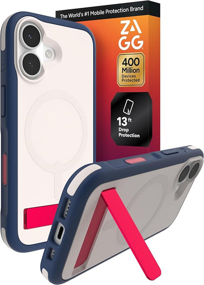 ZAGG Sedona Snap Case with Kickstand for iPhone 17 - Red Light & Blue, Drop Protection (13ft/4m), Multi-Layer Protection, with Camera Button, MagSafe Phone Case with Impact-Absorbing Bumpers