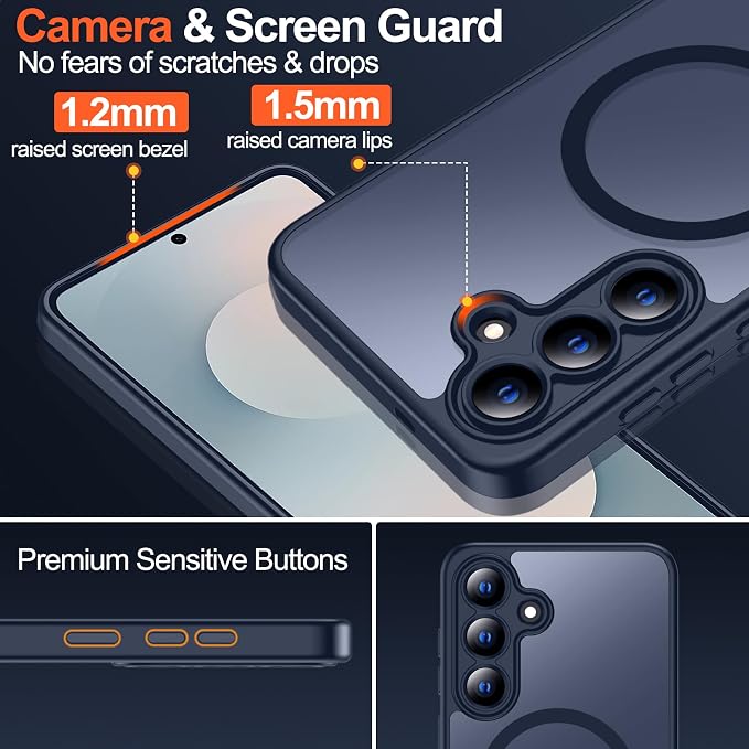 MOZOTER for Samsung Galaxy S25 FE Case,[Compatible with MagSafe] Blue | [12Ft Military Dropproof][2*Screen Protector]Translucent Shockproof Holsters Case for S25 FE-Blue