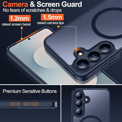MOZOTER for Samsung Galaxy S25 FE Case,[Compatible with MagSafe] Blue | [12Ft Military Dropproof][2*Screen Protector]Translucent Shockproof Holsters Case for S25 FE-Blue