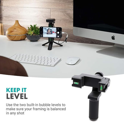 Movo PR-3 Rotating Smartphone Grip Handle Rig with Vertical and Horizonal Positions, Wrist Strap, Tripod Mount, Cold Shoe Mount for Lights and Microphones - for iPhone, Samsung, Google, Android Phones