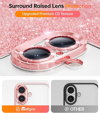 Meifigno Designed for iPhone 17 Case with Ring Stand (6.3"), [Built-in Mirror] [Compatible with MagSafe] [Glitter Card & Wrist Strap] Removable Phone Stand +Designed for iPhone 17 Case, Rose Gold
