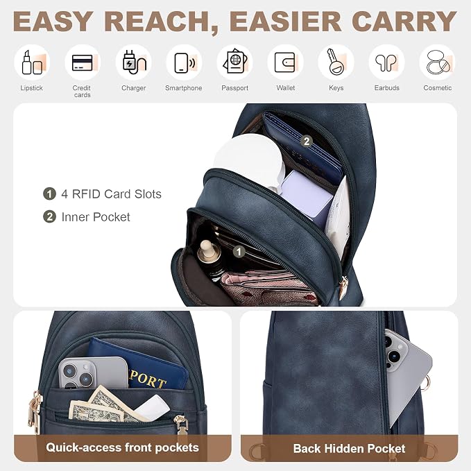 SYTRAH Anti Theft Crossbody Bags for Women, RFID Sling Bag Travel Purse, RFID Cross Body Purses Chest Bag for Travel Navy Blue
