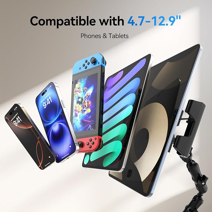 OHLPRO Heavy Duty Drill Base Tablet Mount for Car & Truck Dashboard Holder with 360° Adjustable 3-Stage Arm for 5-13" iPads Tablets & Phones Kindle, Mounting for Commercial Vehicles Boat Wall Desk