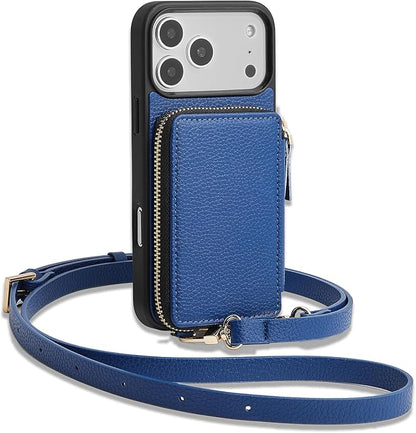 ZVE for iPhone 17 Pro Max Case Wallet, RFID Blocking Crossbody Leather Cover with Card Holder for 6.9" Blue