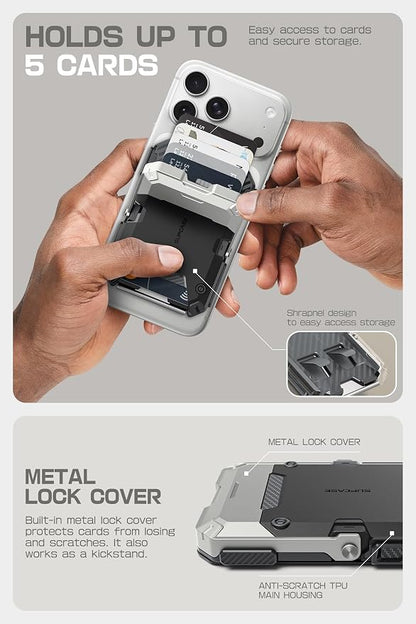 SUPCASE for MagSafe Wallet with Stand, Magnetic Wallet for Men, [Hold 5 Cards] [Adjustable Stand] [RFID Blocking] Phone Stand Credit Card Holder Tripod for iPhone 17/16/15/14/13/12 Series, Silver