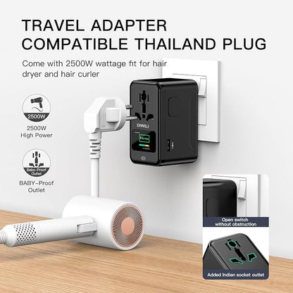 200W GaN Universal Travel Adapter with Smart Display, International Power Adapter with 3 USB-C & 1 USB-A Charging Ports, Travel Plug Adapter Worldwide for US to European UK AUS Ireland