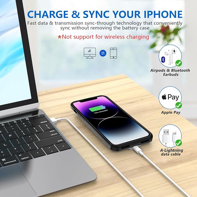 ZENEE for iPhone 14/14 Pro/13/13 Pro Battery Case【2026 Upgrade】，Powerful 7000mAh Charge Cover Protective TPU with Shockproof Bumper for iPhone 13/13 pro/14 pro/14 Charging Case -6.1inch,Black