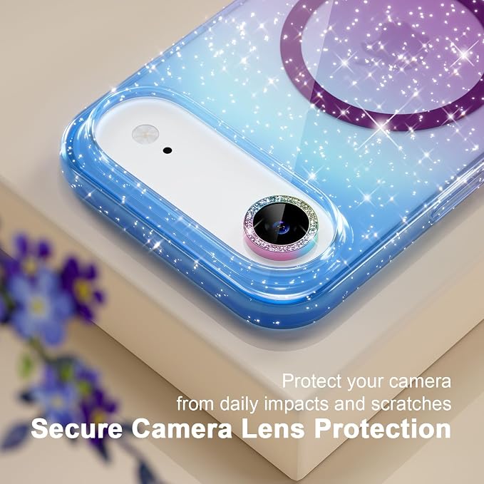 Choiche Magnetic for iPhone 17 Air Case Compatible with MagSafe, Women Cute Glitter Sparkly Phone Case with Diamond Camera Lens Protectors, Military-Grade Drop Protection 6.5" (Blue/Purple)