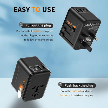 CC Store Universal Travel Adapter,European Travel Plug Adapter with 2 USB-C(17.5W) ＆ 2 USB-A Ports(Not a Voltage Converter) – for USA, UK, EU, AU ＆ 224+ Countries Black