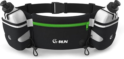 Q-RUN Hydration Running Belt with 2 x 10oz Water Bottles, No Bounce Adjustable Waist Belt for Men & Women, Marathon Running Gear