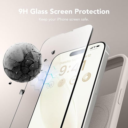 GONEZ Magnetic for iPhone 15 Pro Case, Compatible with MagSafe, [Screen Protector + Camera Lens Protector], Silicone Shockproof Anti-Scratch Protective Phone Case 6.1 inch, Stone