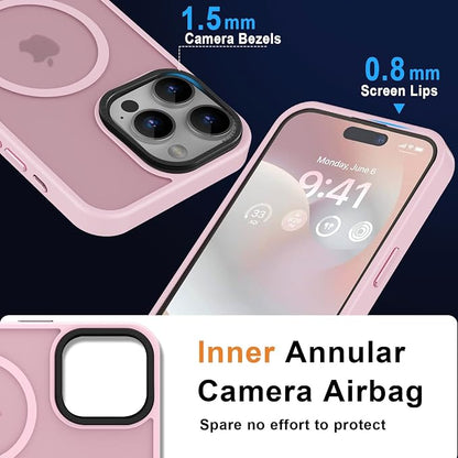 MOCCA Strong Magnetic for iPhone 15 Pro Max Case, [Compatible with Magsafe][13FT Military Drop Protection] Slim Translucent Matte Shockproof Case for iPhone 15 ProMax Case 6.7'' - Pink