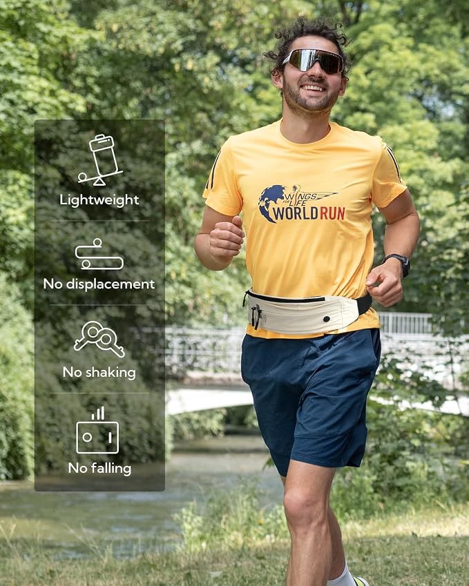 WATERFLY Running Belt Fanny Pack: Runner Marathon Jogging Waist Pack Sport Workout Exercise Fitness Phone Holder Belt for Men Women Jogger Slim Waistband Black