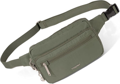 Baggallini Securtex Anti-theft Belt Bag 8.8"x5.5" Crossbody Fanny Pack for Women RFID Wallet Locking Zipper Travel Purse