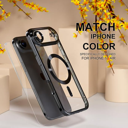 Misea Magnetic for iPhone 17 Air Case Compatible with MagSafe [Never Yellowing] [Military Grade Drop Protection] Full Camera Lens Protector Plating Soft Clear Phone Case for Women, Black