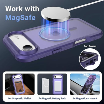 jaroco Magnetic for iPhone Air Case, [Compatible with MagSafe][Military Grade Drop Protection][Heavy Duty Protection][Non-Slip][Shockproof] 2-Layer Durable Bumper Phone Case 6.5''-Dark Purple