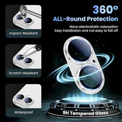 Uyiton Compatible with iPhone 17 Camera Lens Protector - [Not Easy to Break][Strong Adsorption][Case-Friendly] Metal Tempered Glass Rear Camera Screen Cover - White