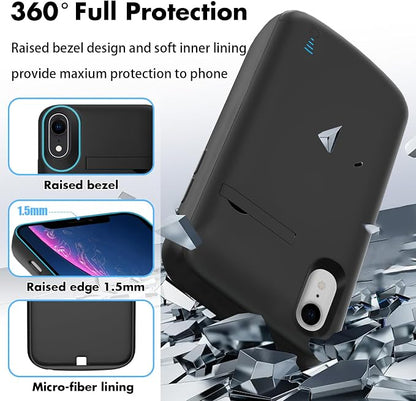 Battery Case for iPhone XR, Real 8500mAh Protective Phone Charging Case with Kickstand Ultra-Slim Rechargeable Extended Battery Charger Cover - 6.1 inch Black