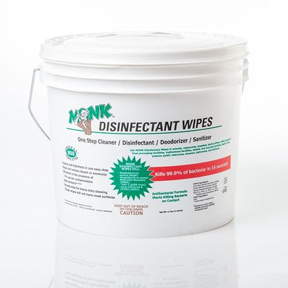 Monk Disinfectant Wipes One Step Cleaner, Disinfectant, Deodorizer & Sanitizer, 2 Buckets Packs containing 1600 Wipes, Perfect for Gyms, Fitness Clubs, Schools, Commercial Facilities